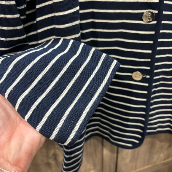 Chaps 2X Knit Blazer Button Front Blue White Striped Nautical - Picture 10 of 13